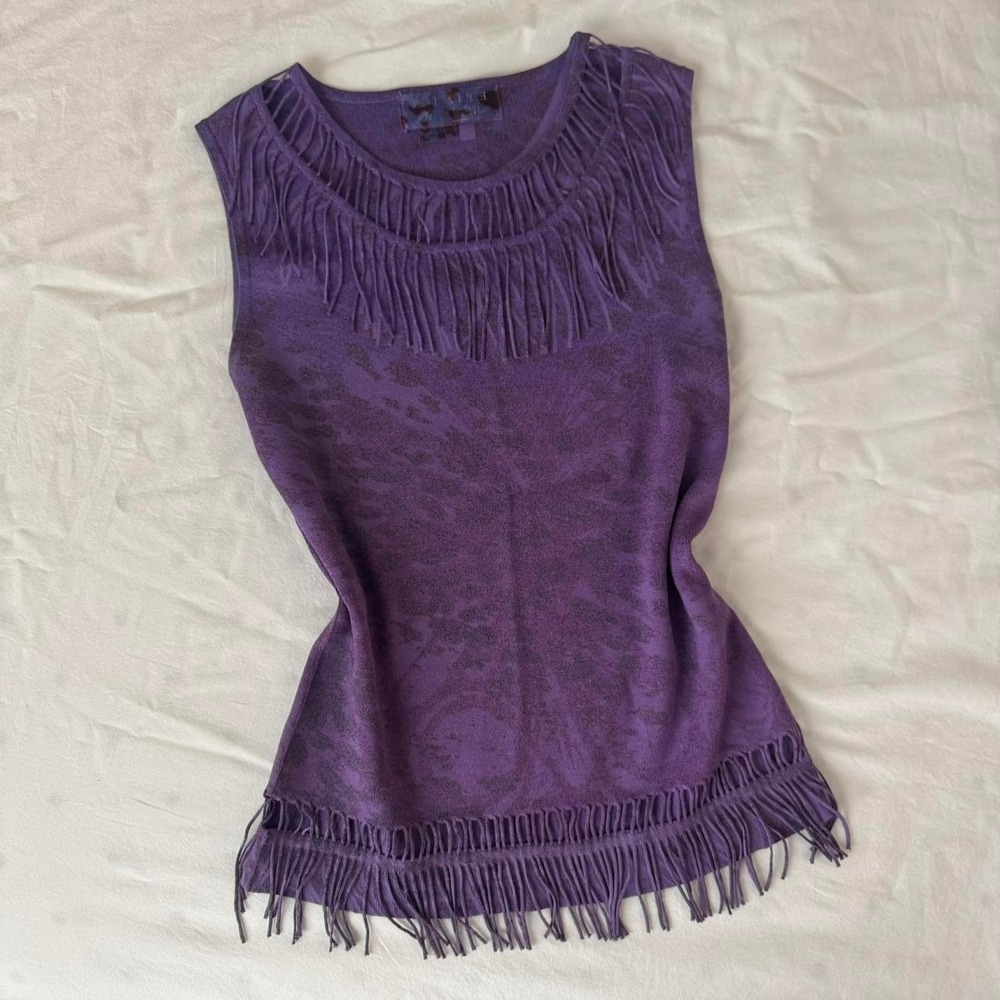 Y2K 2000s Euro Purple fringe tank top